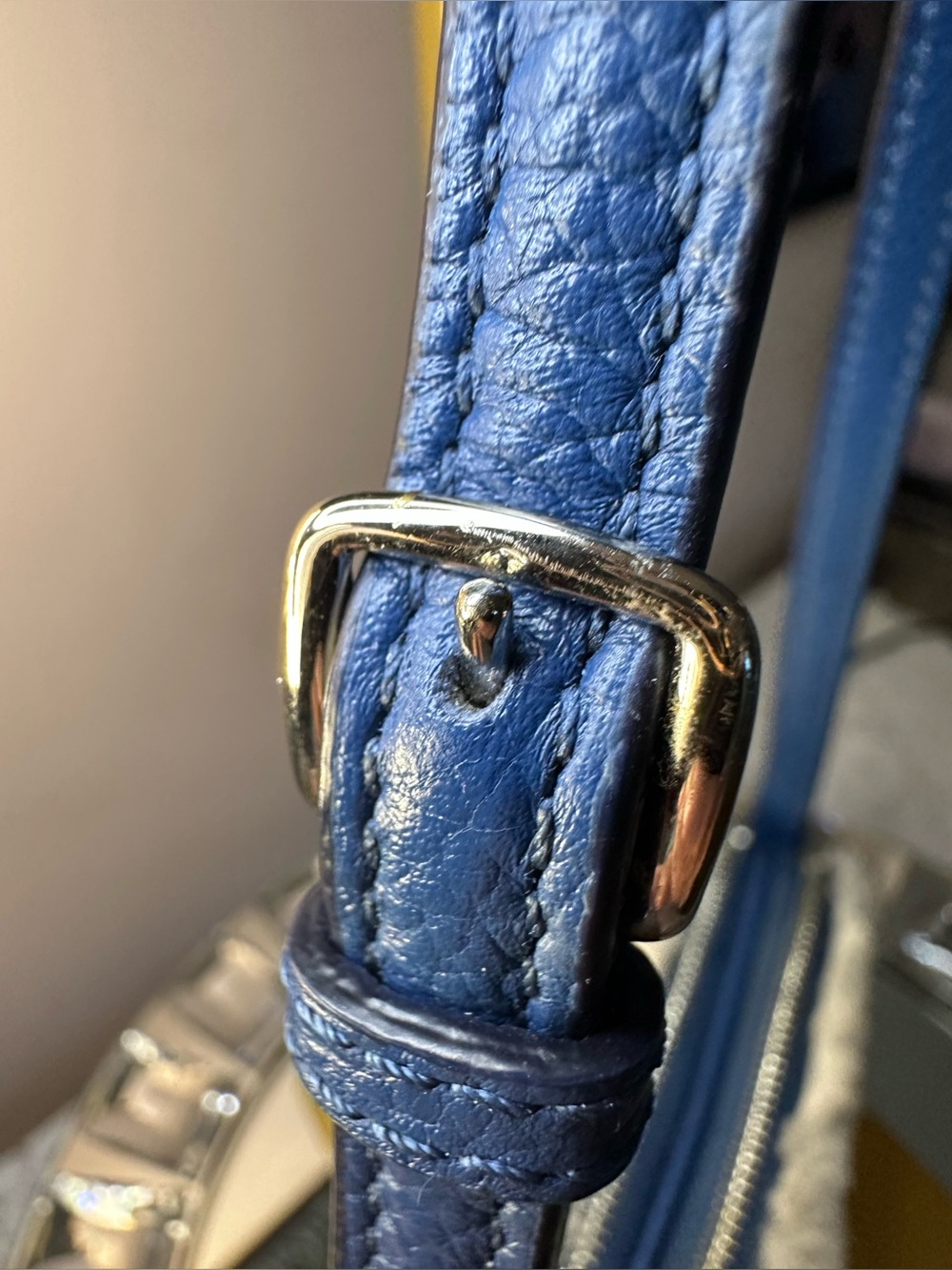 Coach Blue Pebbled Leather Crossbody with White Shearling Trim - Picture 10 of 14